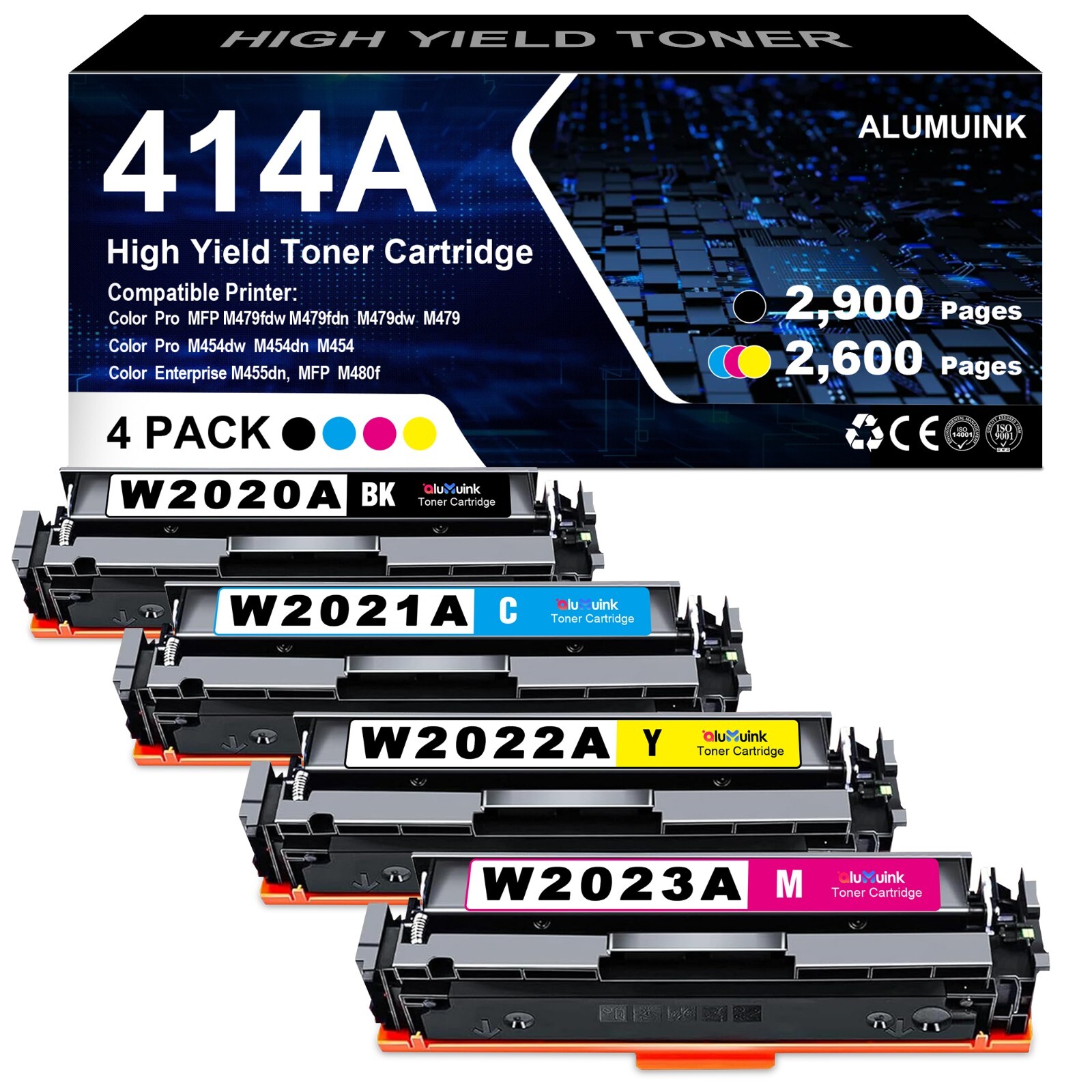 4PK Toner for HP 414A W2020A M479fdw M479fdn