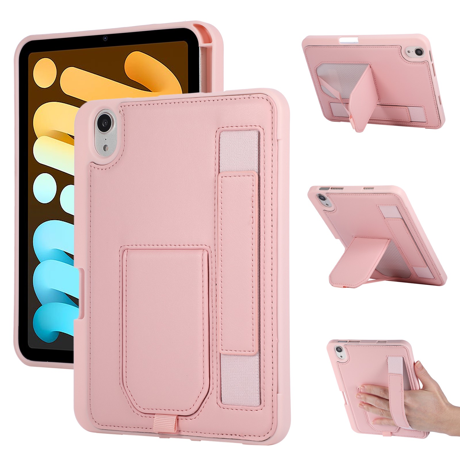 For iPad mini A17 Pro/mini 6 Shockproof Leather+TPU Case Hand Strap Stand Cover