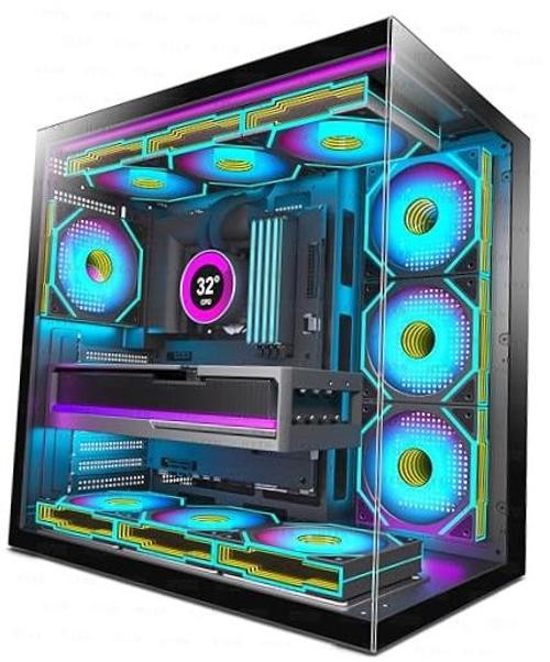 H1  PC Case, Pre-Installed 7 Infinity Mirror PWM ARGB Fans, ATX Mid Tower