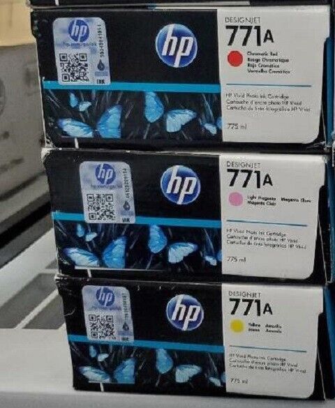3 GENUINE MOSTLY NEW HP 771A YEL RED LT MAG INKS Z6200 2022-2025 50% 60% 90%