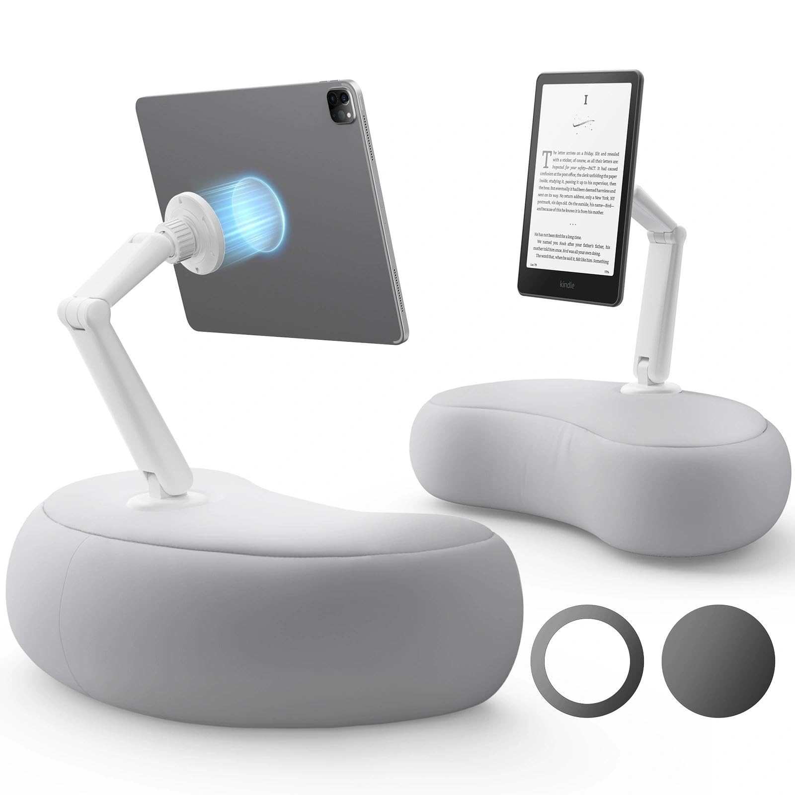 Magnetic Tablet Pillow Stand for Bed with Ergonomic Soft Pillow(Gray)