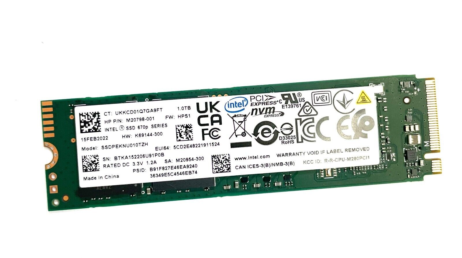 Genuine Intel HP  1TB Intel  M20798-001  SSD NVMe Hard Drive  SSDPEKNU010TZH