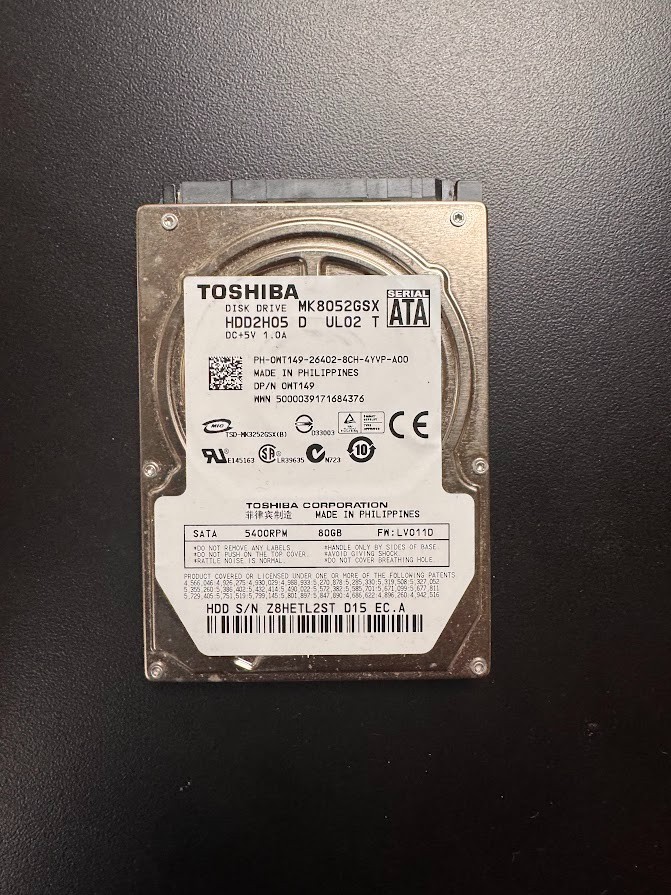 Toshiba MK8052GSX 80GB Sata 2.5" HDD 5400 RPM