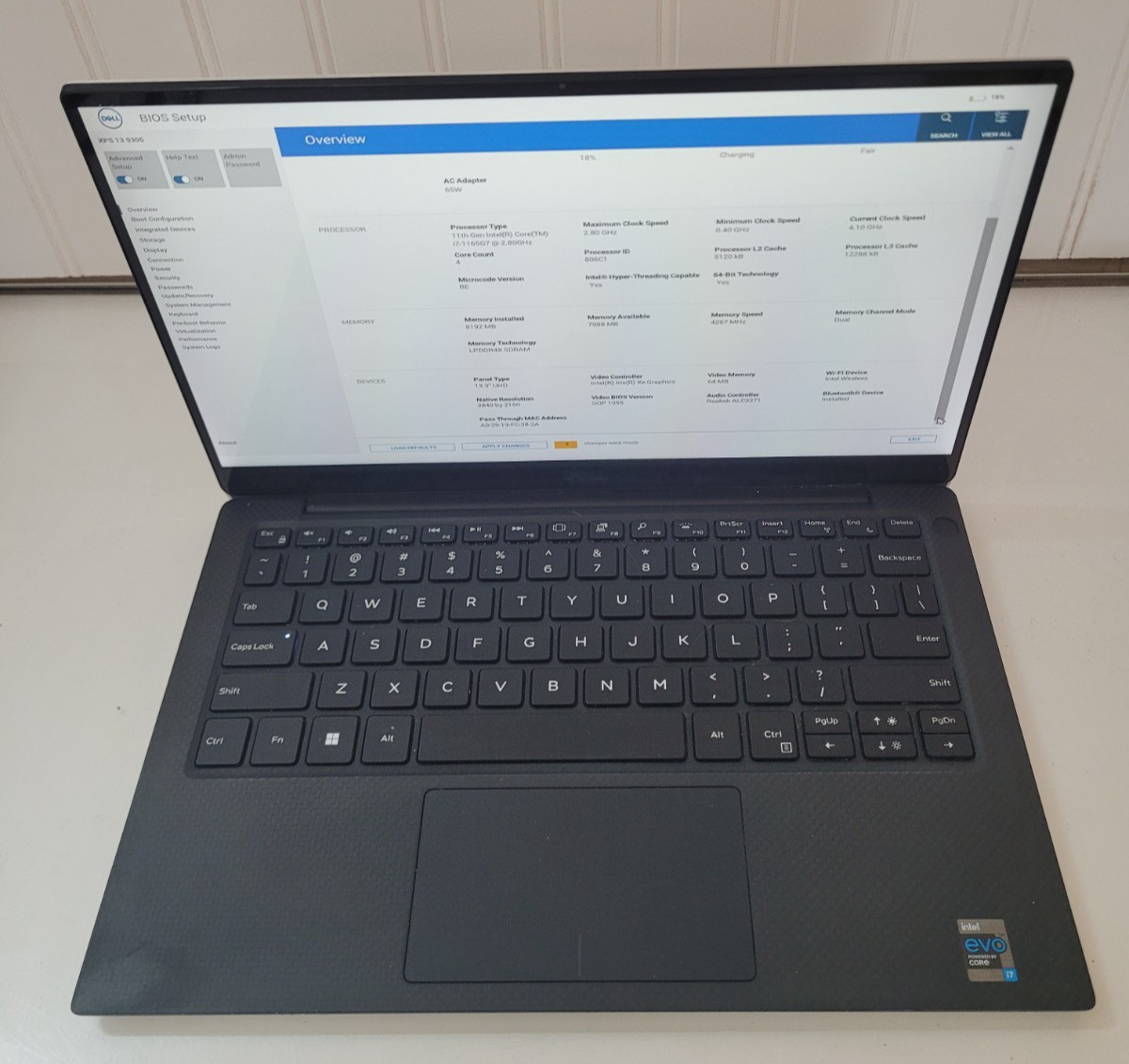 Dell XPS 13-9305 Intel Core i7-1165G7 4.10Ghz 8GB Ram No SSD 13.3" Laptop