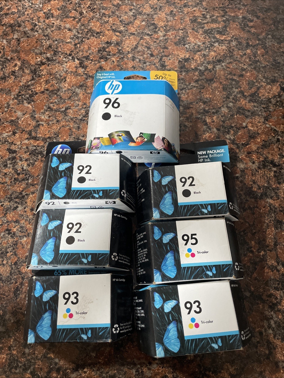 Lot of (7) Genuine HP 92,93,95 Black And Color Ink Cartridges *NEW Sealed*expire