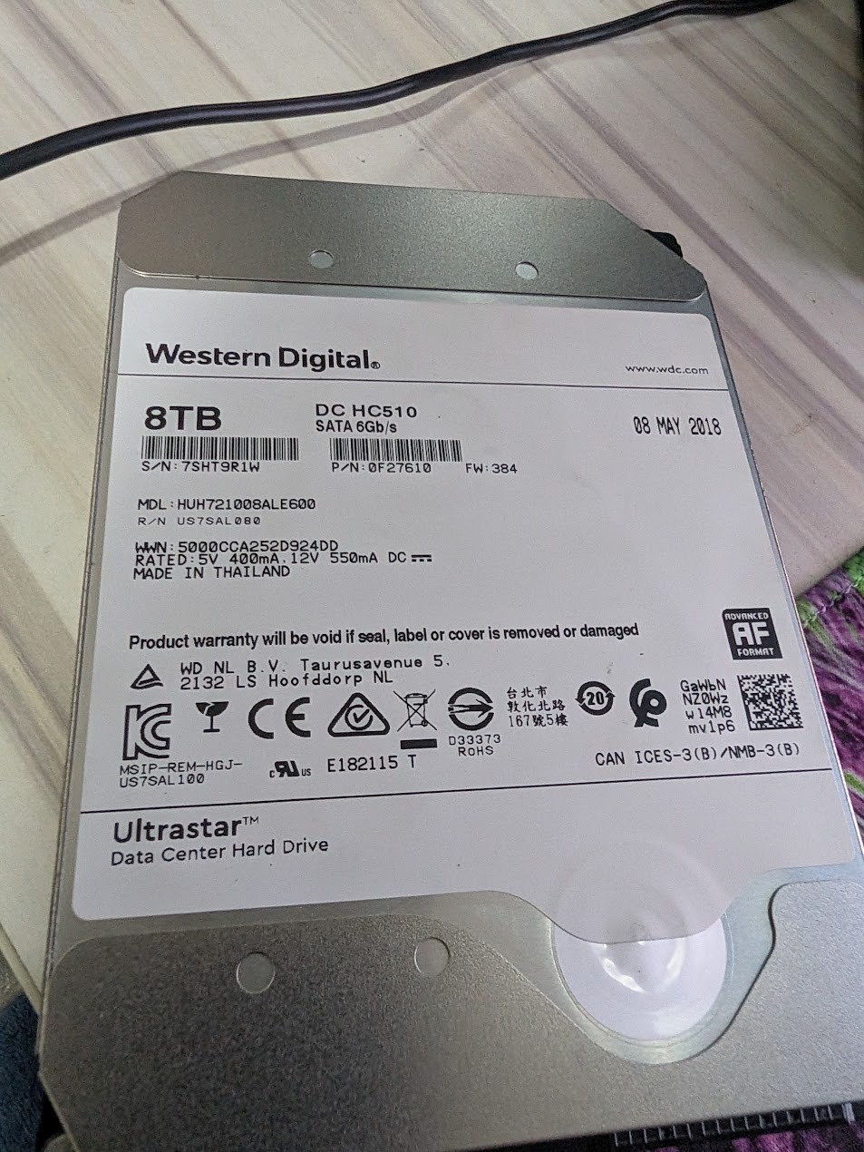 WD Ultrastar 8TB 7.2K RPM SATA 6Gb/s 256MB 3.5" HDD HUH721008ALE600