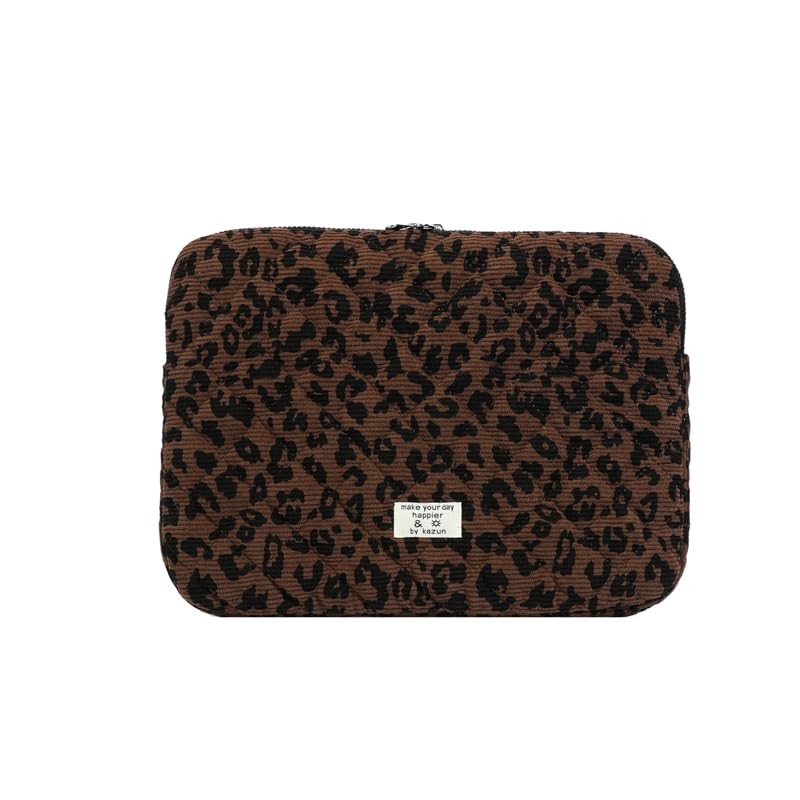 Leopard Puffy Laptop Sleeve 15 Inch Cheetah Print Quilted 15 Inch, Coffee