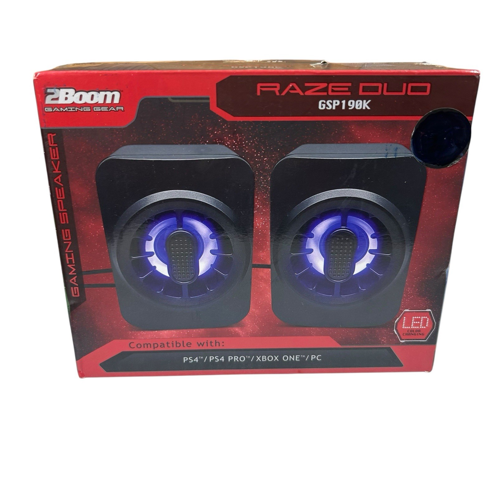 2Boom Raze Duo LED Wired USB Stereo Gaming Speakers LED Color Changing GSP190K