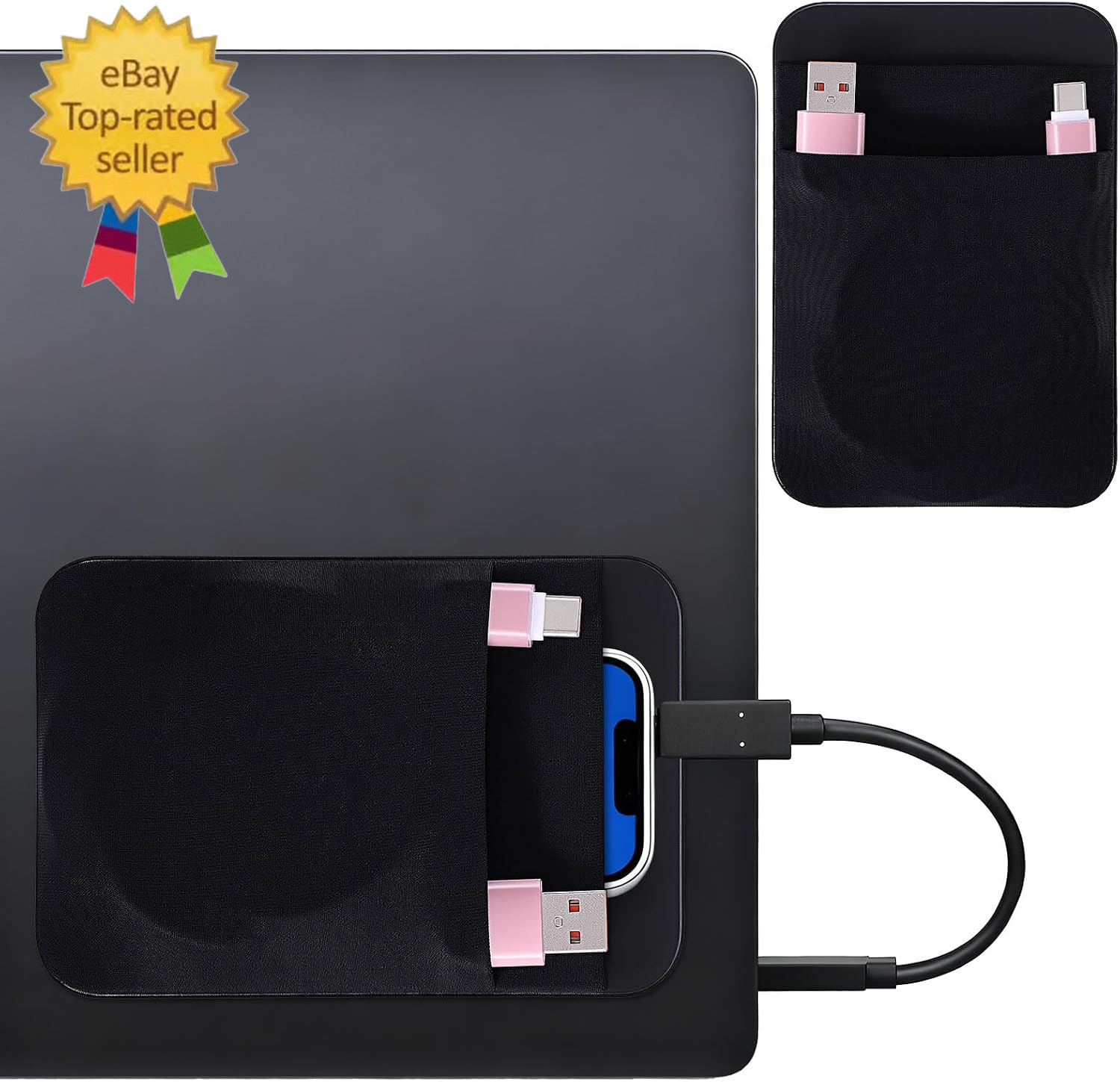 Portable Hard Drive Sleeve 2-Pocket Stick on Pouch with Reusable Adhesive SSD Ha