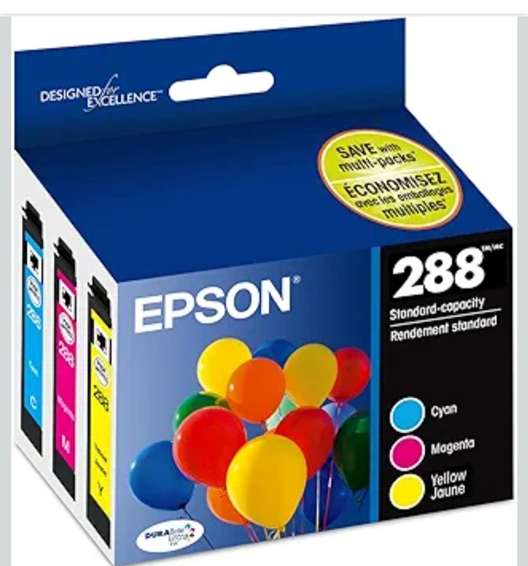Epson 288 C/M/Y 3pk Ink Cartridges - Cyan, Magenta, Yellow (T288520-CP) 