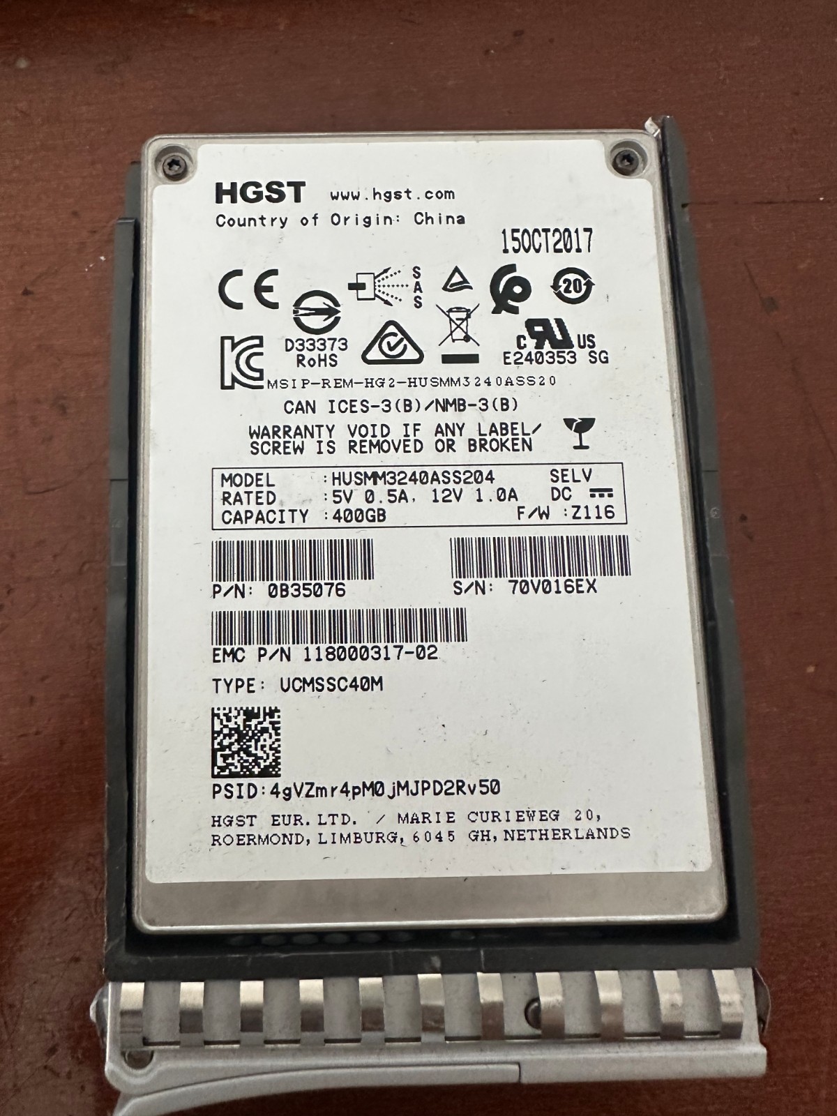 EMC HUSMM3240ASS204 400GB 2.5" 12Gb/s SAS Solid State Drive P/N: 118000545-02