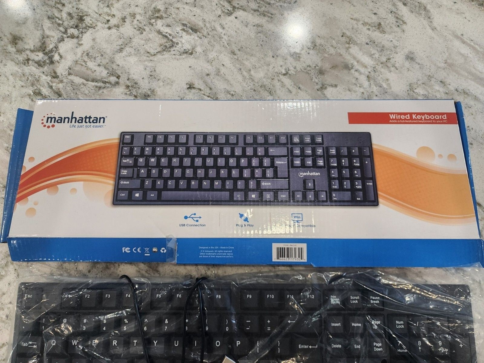 Manhattan 104-key Black Wired Keyboard with Built-in 5 ft. (1.5 m) USB-A Cable