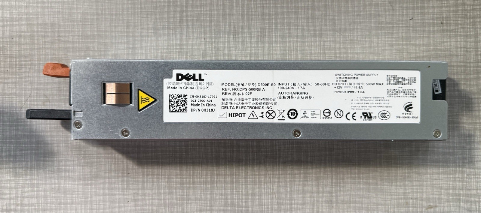 Dell / Delta D500E-S0 500W Server Power Supply – Bench Tested