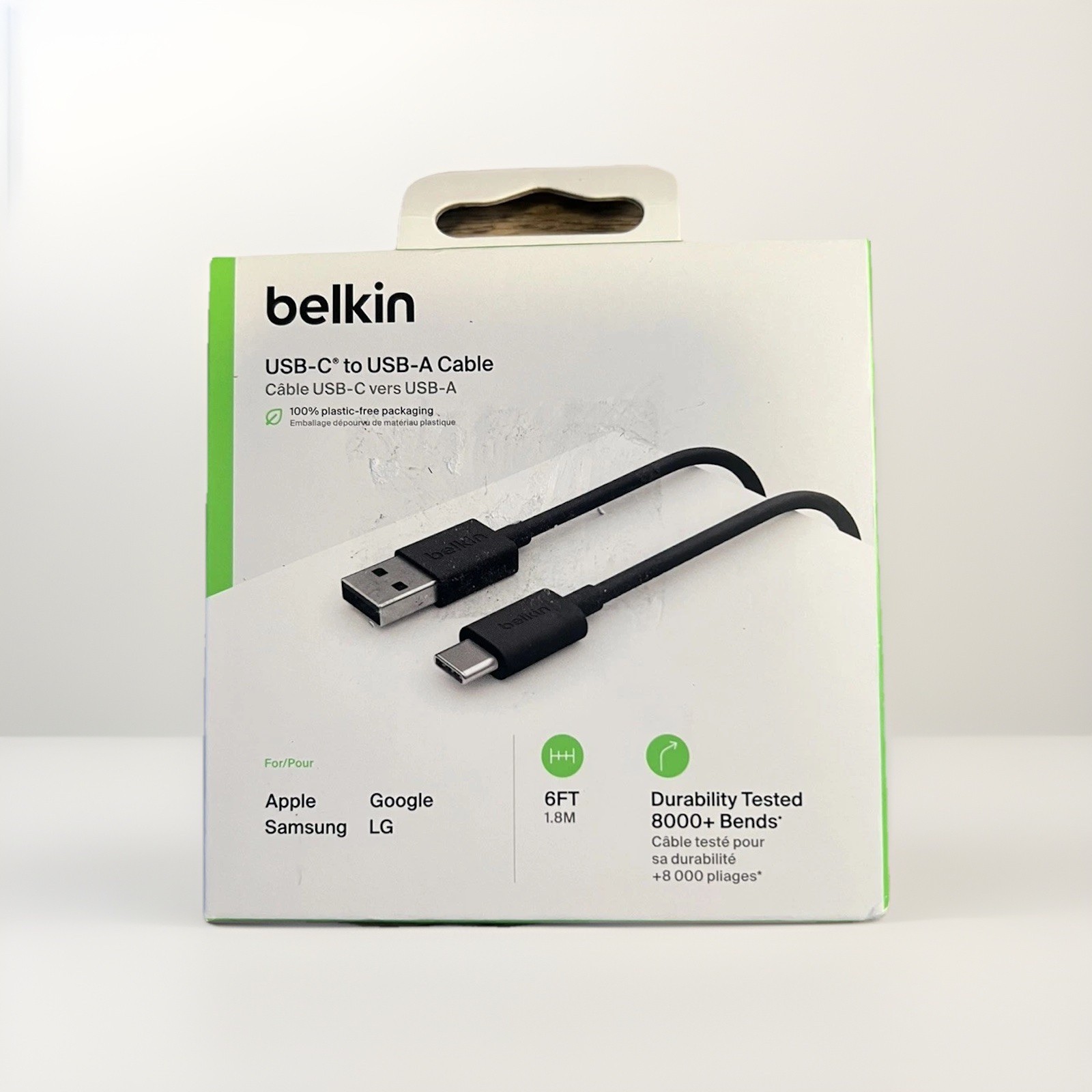 Belkin USB-C to USB-A Cable 6FT Black Durable 8000+ Bends F2CU032bt06-BLK