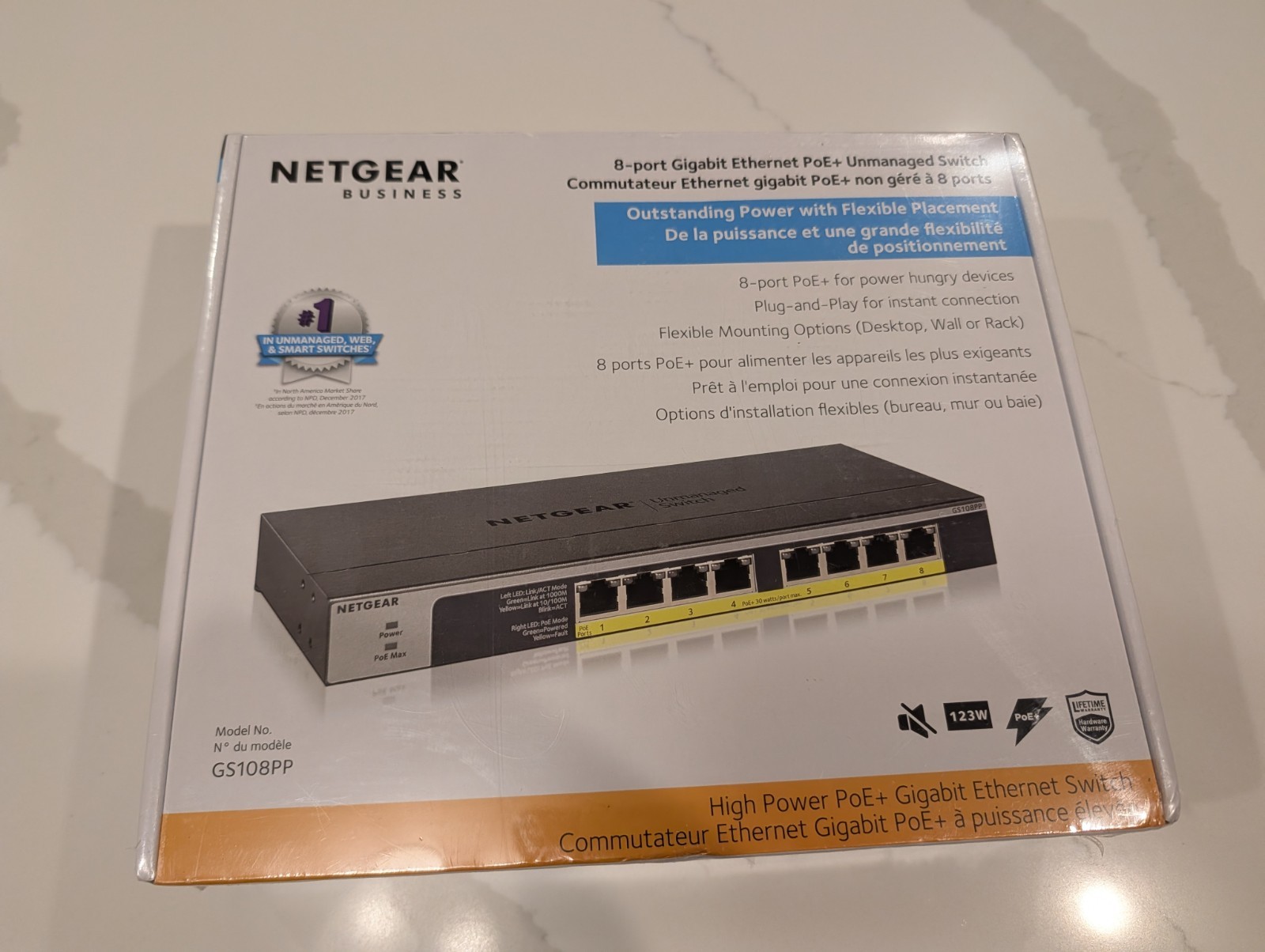 NETGEAR GS108PP 8-Port Gigabit Ethernet PoE+ Unmanaged Switch with FlexPoE.