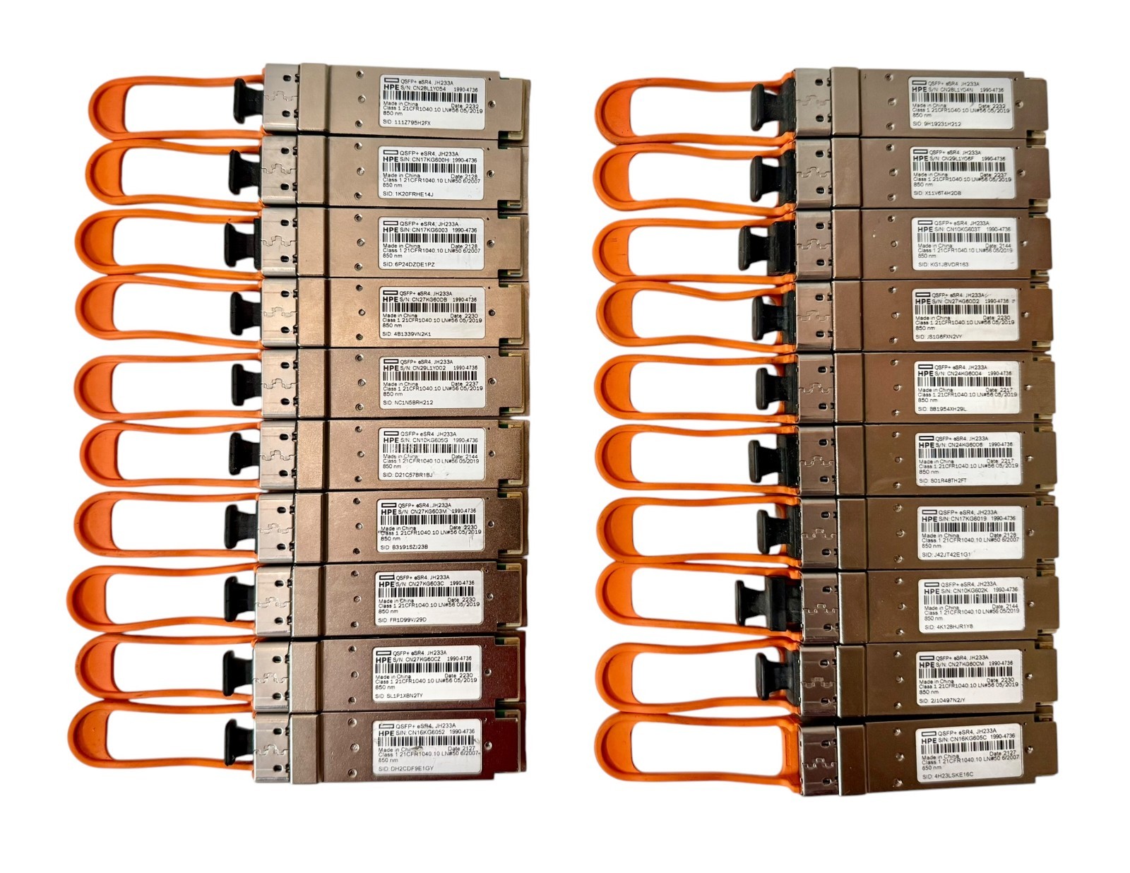 (Lot of 20) HPE Aruba JH233A X142 40G QSFP+ eSR4 850nm 300m MMF MPO Transceiver