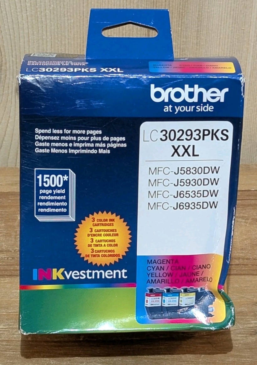 Brother LC30293PKS XXL 3-Pack Tri-Color CMY Ink Cartridges Exp 7/2025