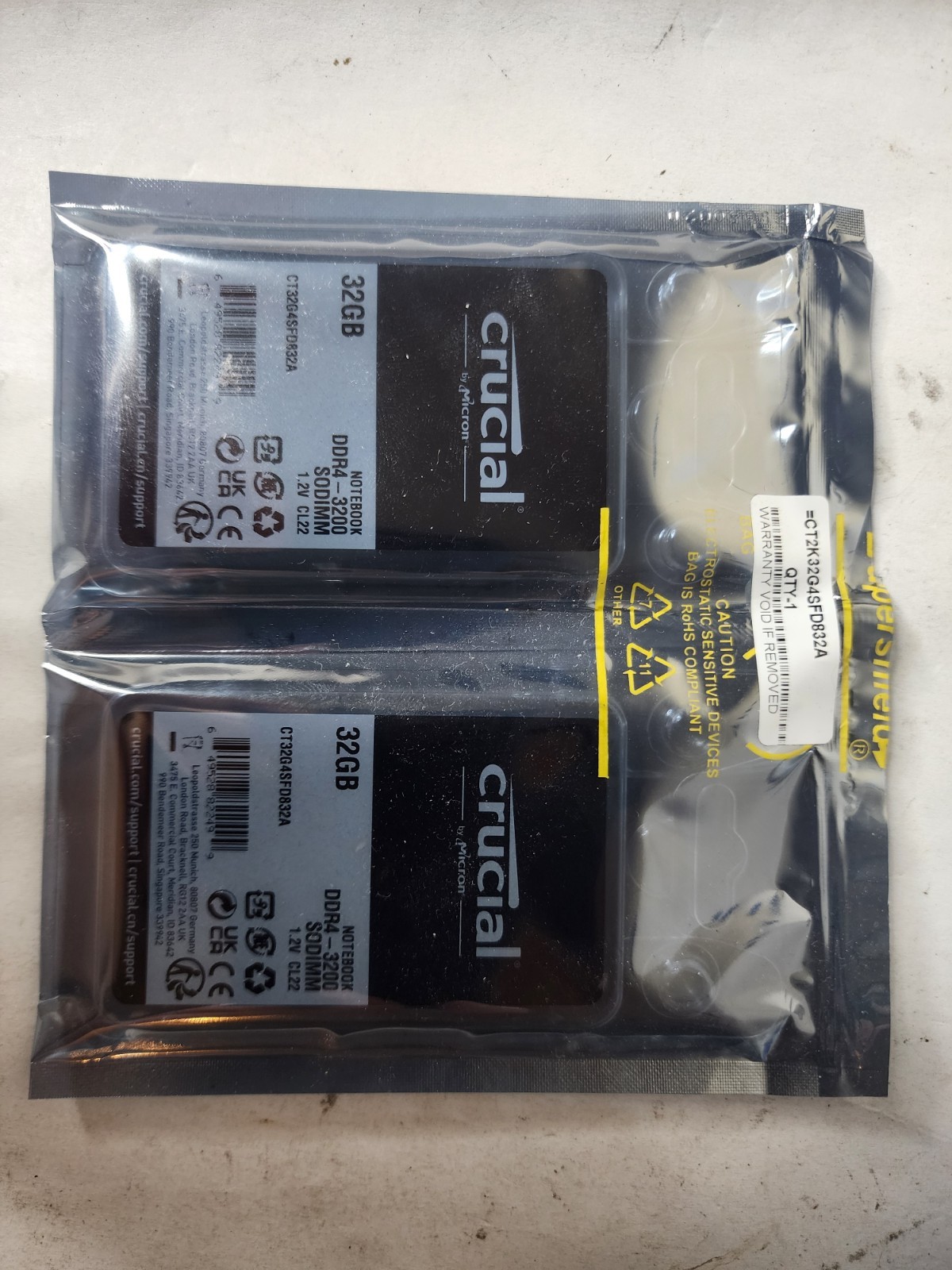Crucial 64GB (2x32GB) DDR4 3200Mhz SODIMM Laptop CL22 Memory Ram CT32G4SFD832A