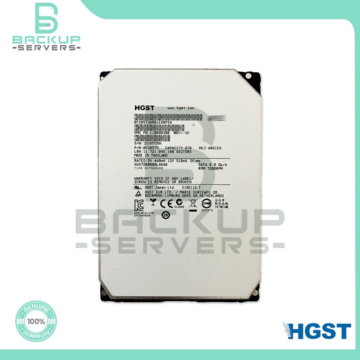 HGST HUS726060ALA640 Ultrastar He6 6TB SATA 6Gb/s 7200RPM 3.5" HDD