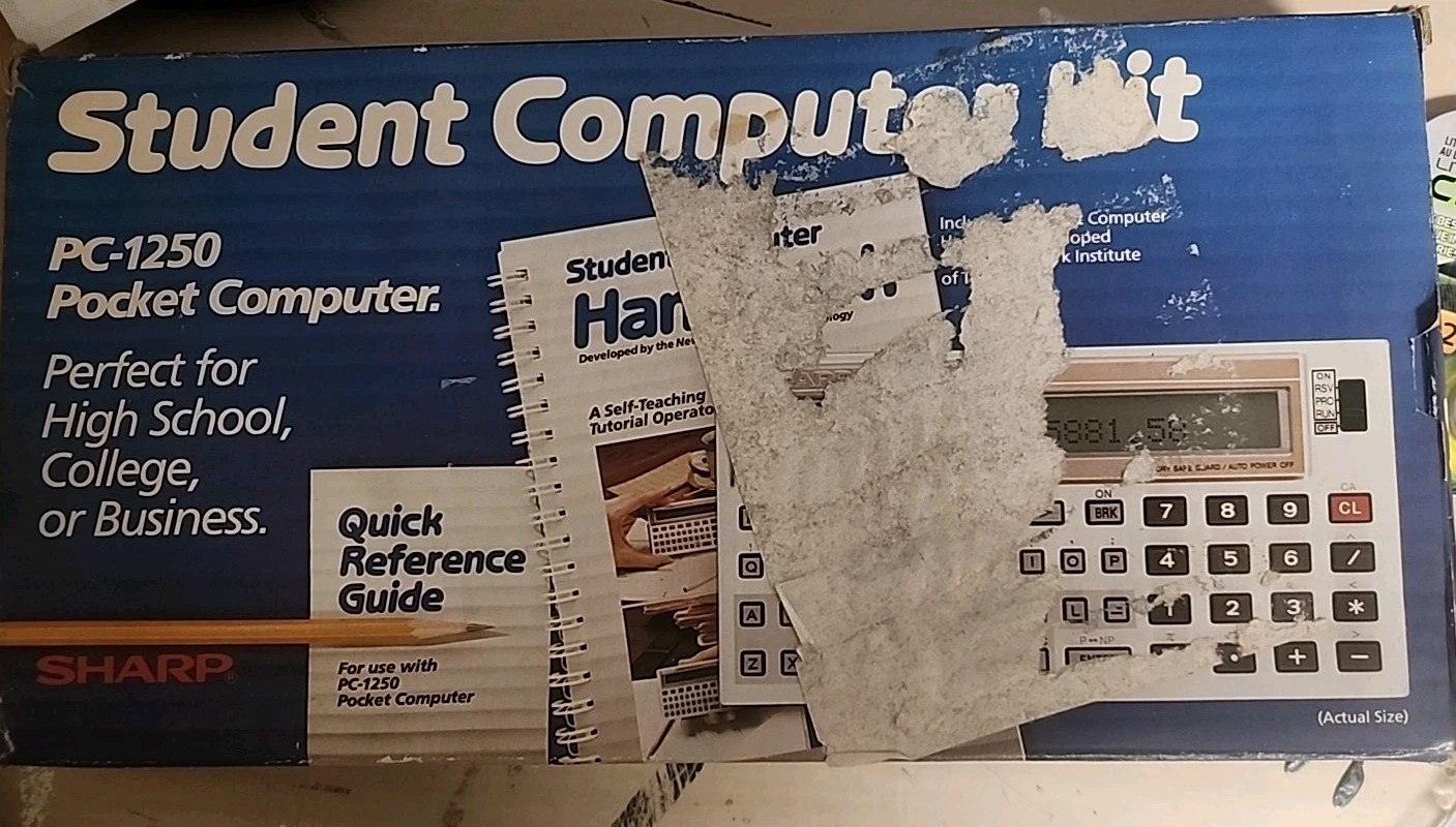 Sharp PC-1250A Pocket Computer W Case Hand Book Original Box Not Working