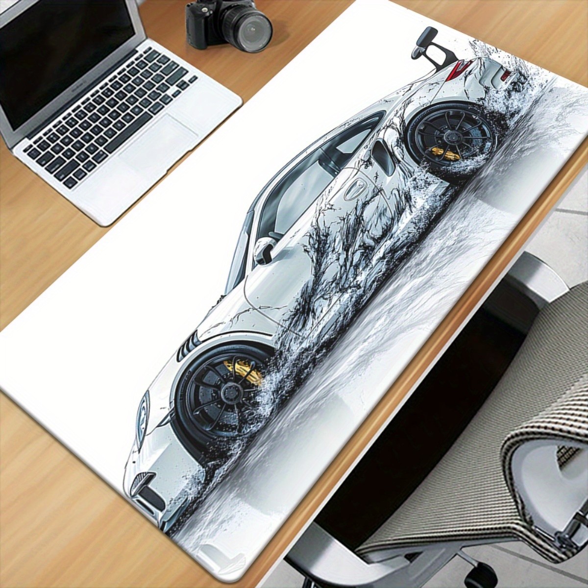1pc XXL White Sports Car Art High Definition Printed Table Mat - Multifunction