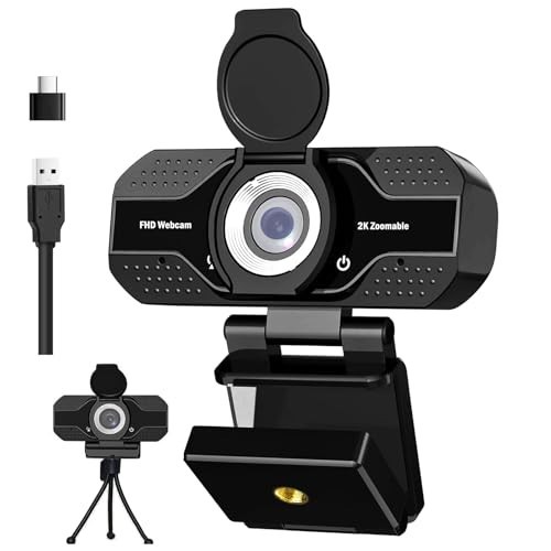 Webcam with Microphone 2 Mics 90° FOV Computer Camera USB Video Camera