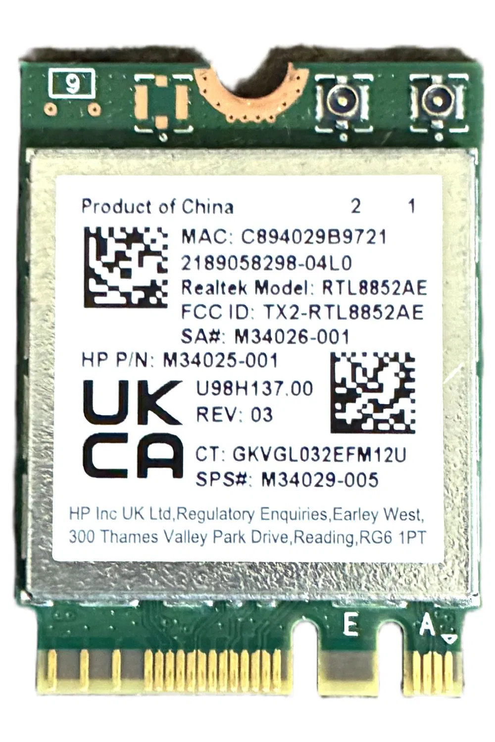 Realtek Model RTL8852AE WIFI card