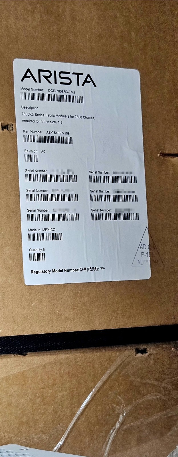 ARISTA DCS-DCS-7808R3-FM2, 7800R3 SERIES FABRIC MODULE PACK OF 6  NEW SEALED.