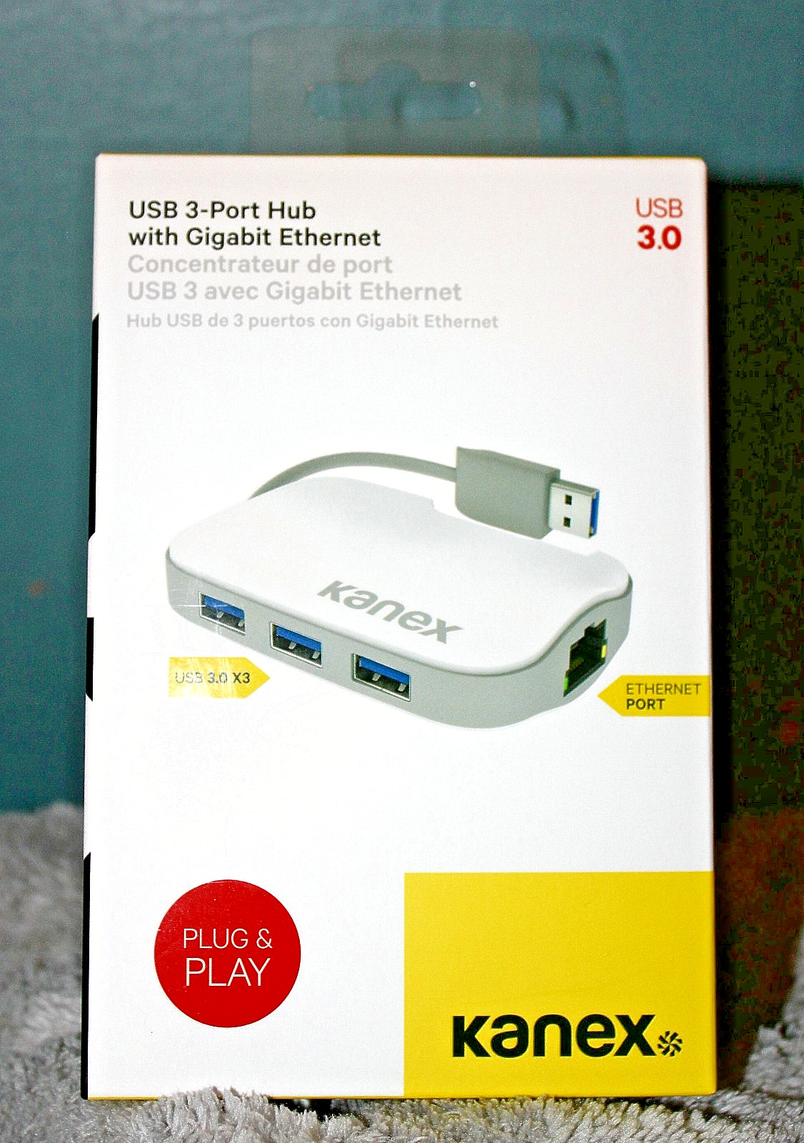 KanexPro USB 3.0 to 3 Port USB Hub with Gigabit Ethernet Port USB3GBIT3X