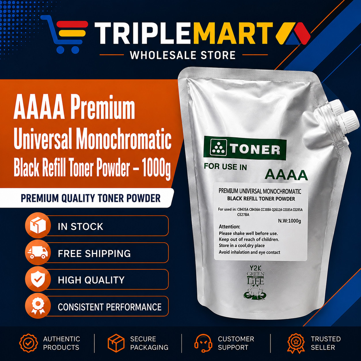 Bulk AAAAA Premium Universal Monochromatic Blk Toner Powder – 1000g - HP & Canon