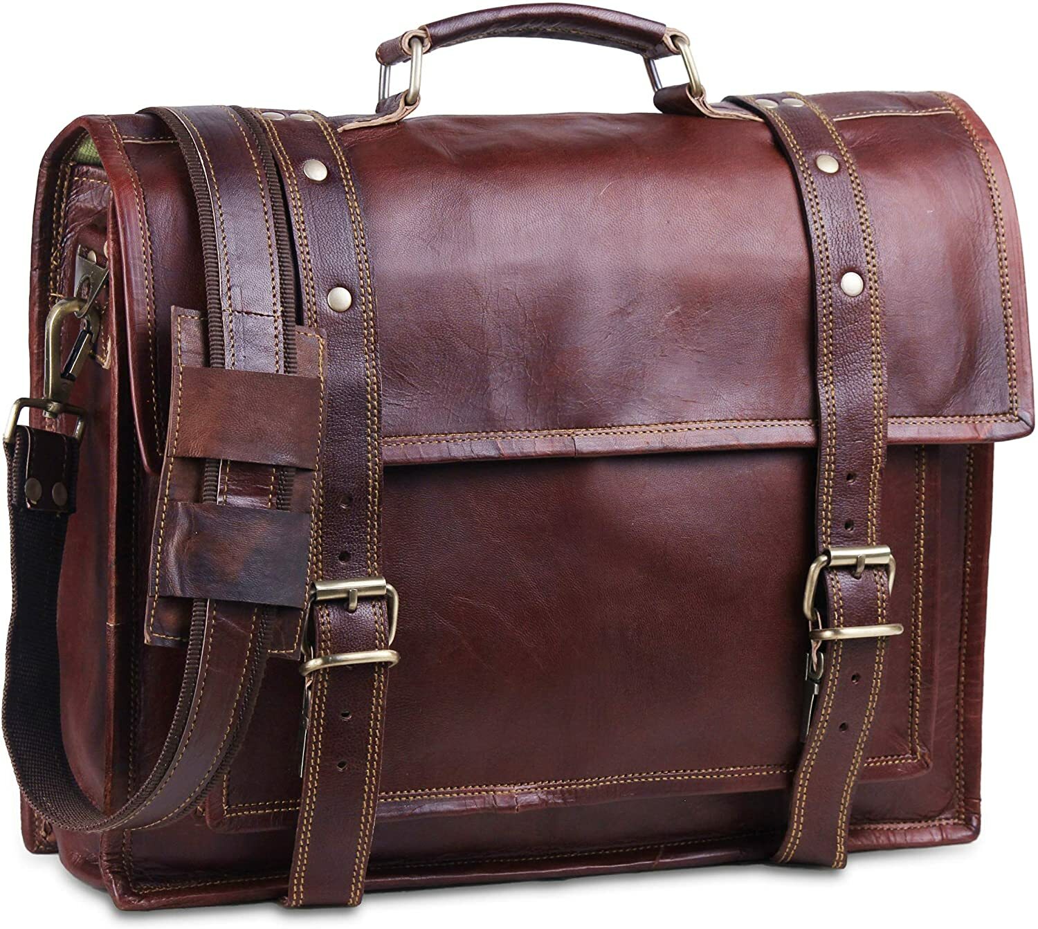 Full Grain Large Leather Messenger Bag for Men 18 inches Laptop Bags for Men