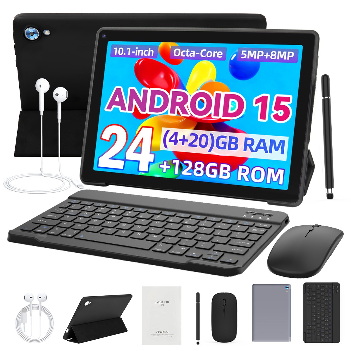 10.1 inch Android 15 Tablets HD Touchscreen Octa-Core 24GB RAM+128GB Dual Camera