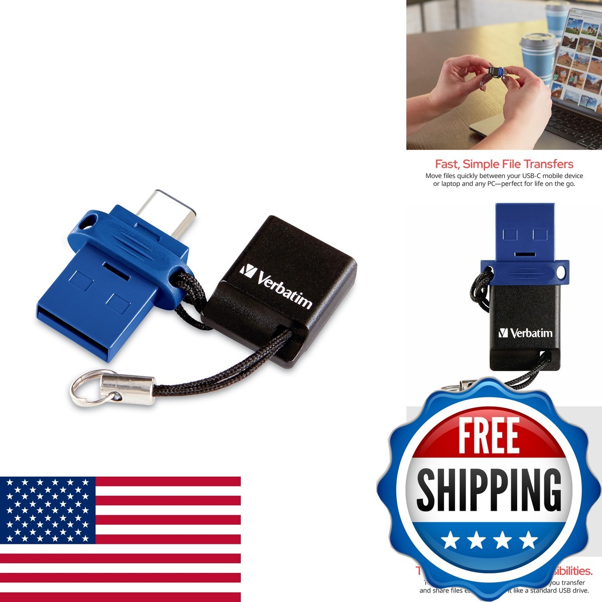 Verbatim 32GB Store 'n' Go Dual USB 3.2 Flash Drive USB-C USB-A Blue