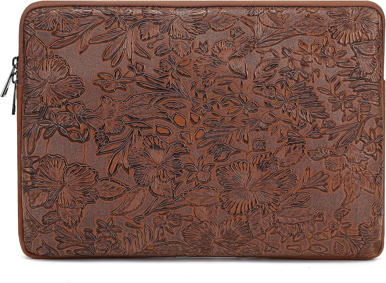 PU Leather Laptop Sleeve Case with Pocket for 15 inch MacBook Air, Embossing Flo