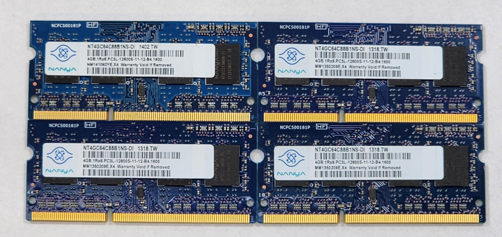 16GB (4x4GB) Nanya 1Rx8 PC3L-12800S DDR3L 1600MHz SODIMM Laptop RAM - TESTED ✅