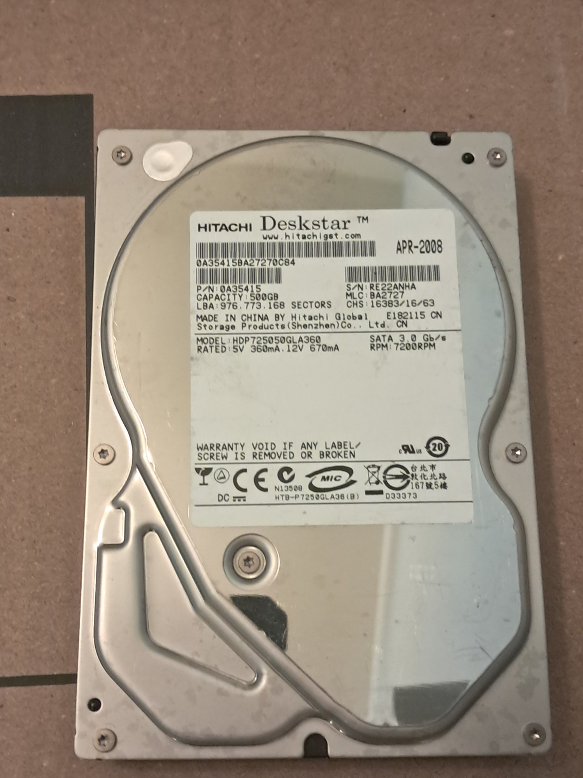 0A35415 Hitachi Deskstar 500GB 7.2K 3.0Gb/s 3.5" SATA HDD HDP725050GLA360 5 LOT