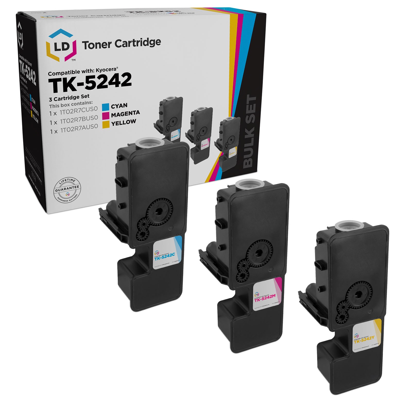 Compatible Toner Cartridge for Kyocera TK-5242 (Cyan, Magenta, Yellow, 3-Pack)