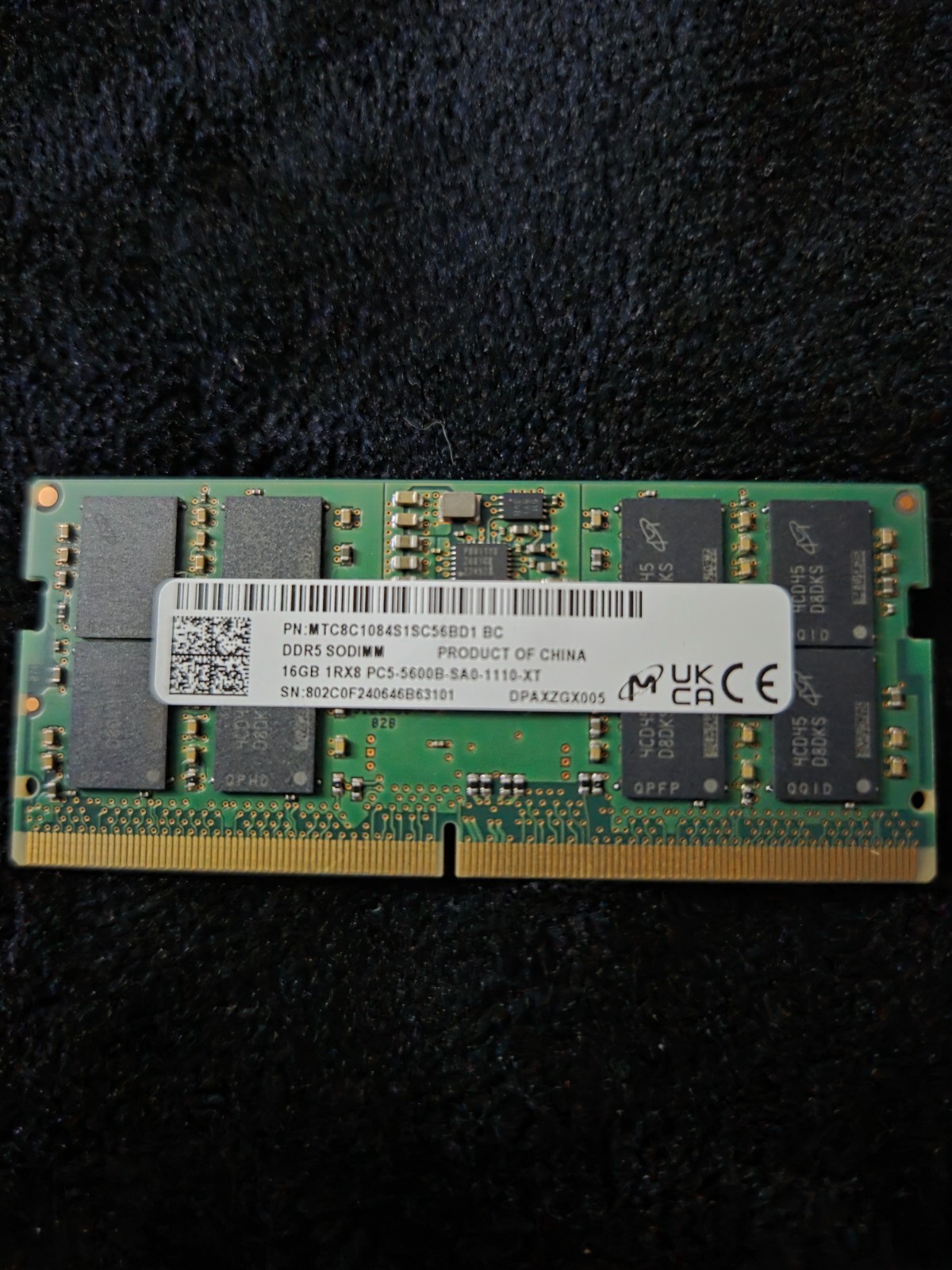 Micron 16GB DDR5 SO-DIMM PC5-5600B 262-Pin Non-ECC RAM MTC8C1084S1SC56BD1