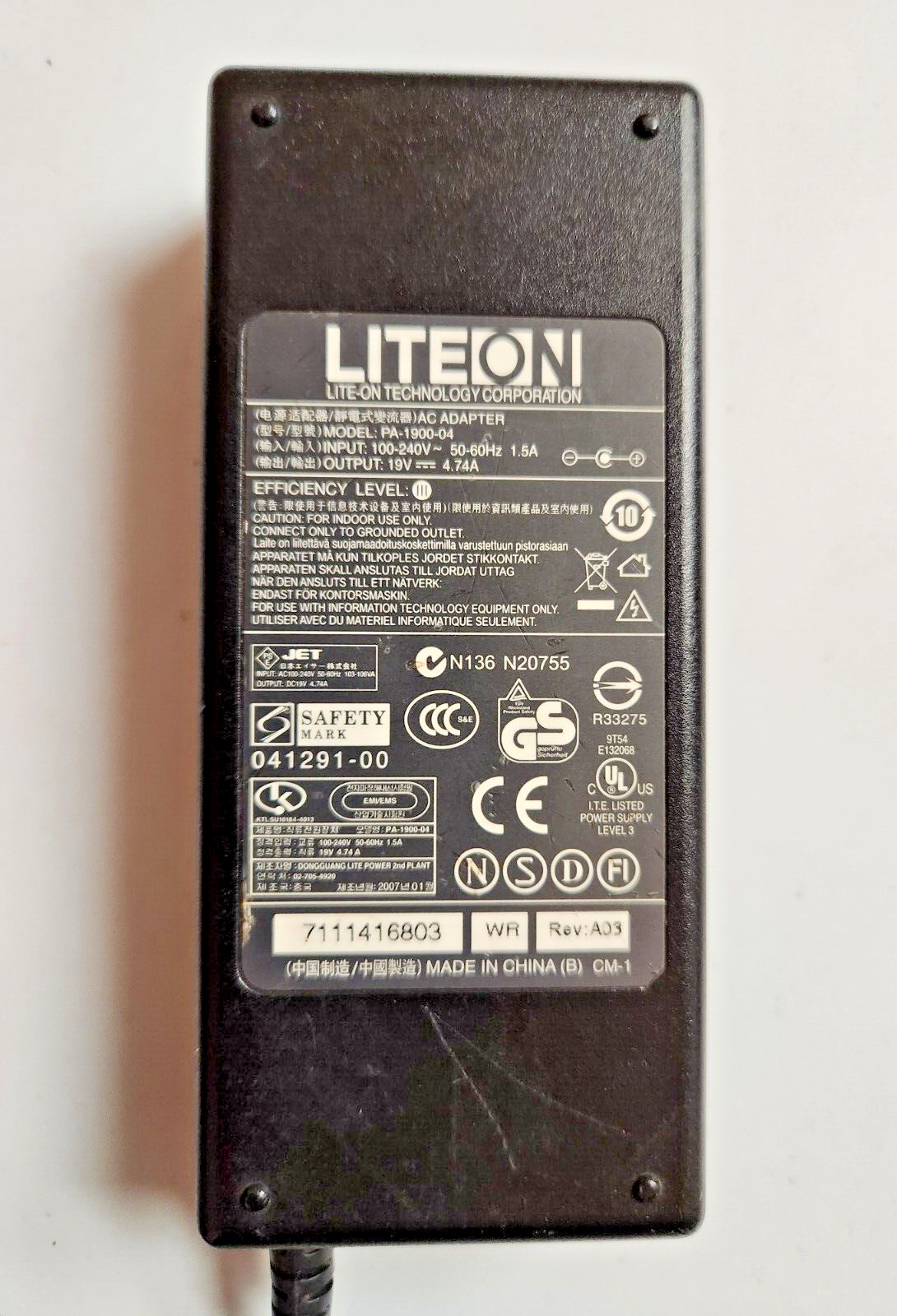 LITE-ON 19V 4.74A 90W AC Adapter PA-1900-04