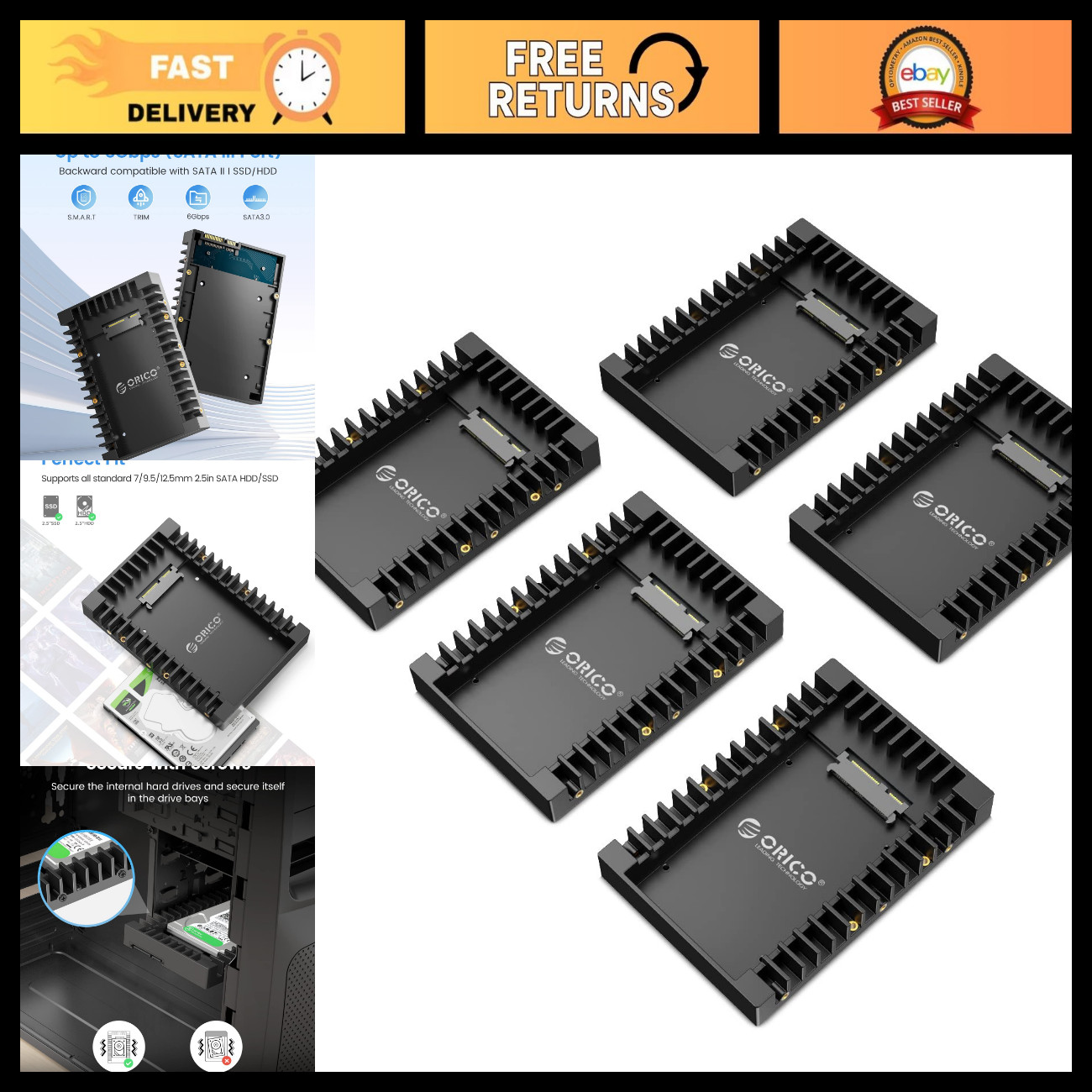 5 Packs 2.5" to 3.5" SSD SATA Hard Drive Adapter Mounting Bracket Caddy Tray