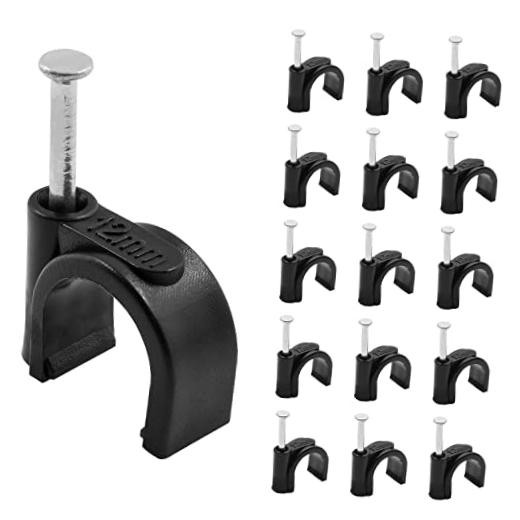 1/2" / 12mm Half Clamp J-Hook Cable Clips with Nail, 1/2" / 12mm, 100 PCS Black