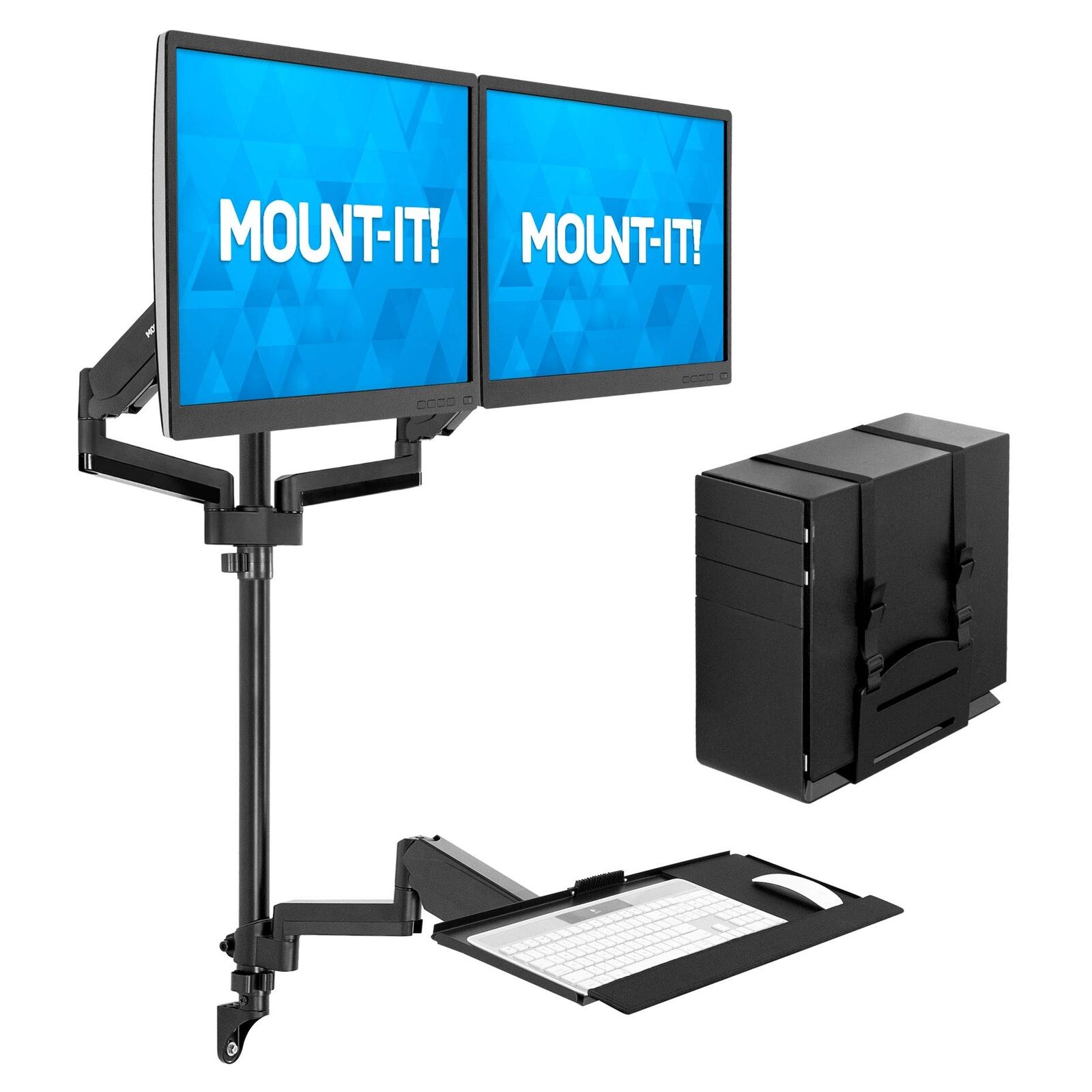 Mount-It Wall Mount Workstation with Dual Monitor Mount, Keyboard Tray and CPU