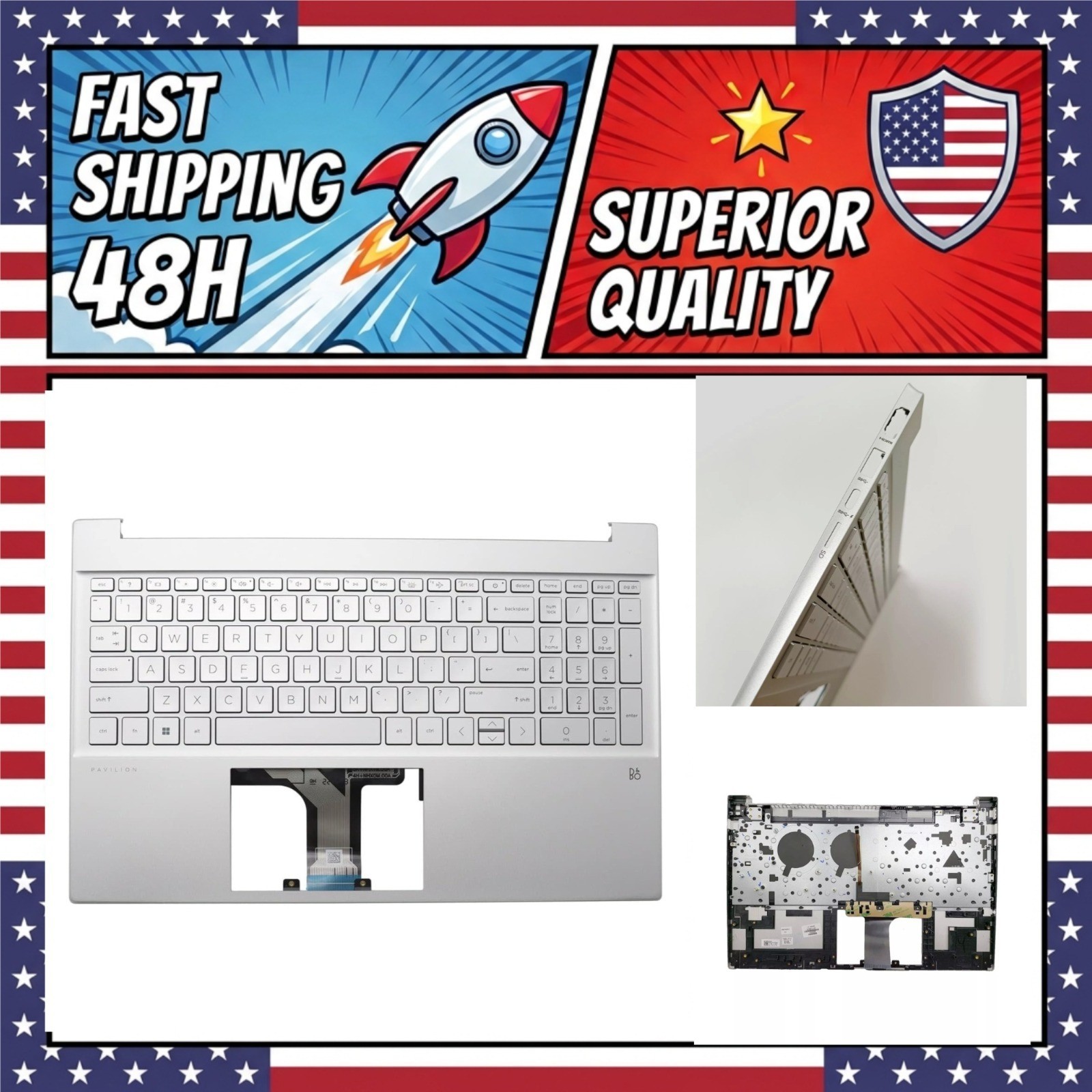 Replacement Upper Case Palmrest Backlit Keyboard for HP 15-EG 15-EH Silver