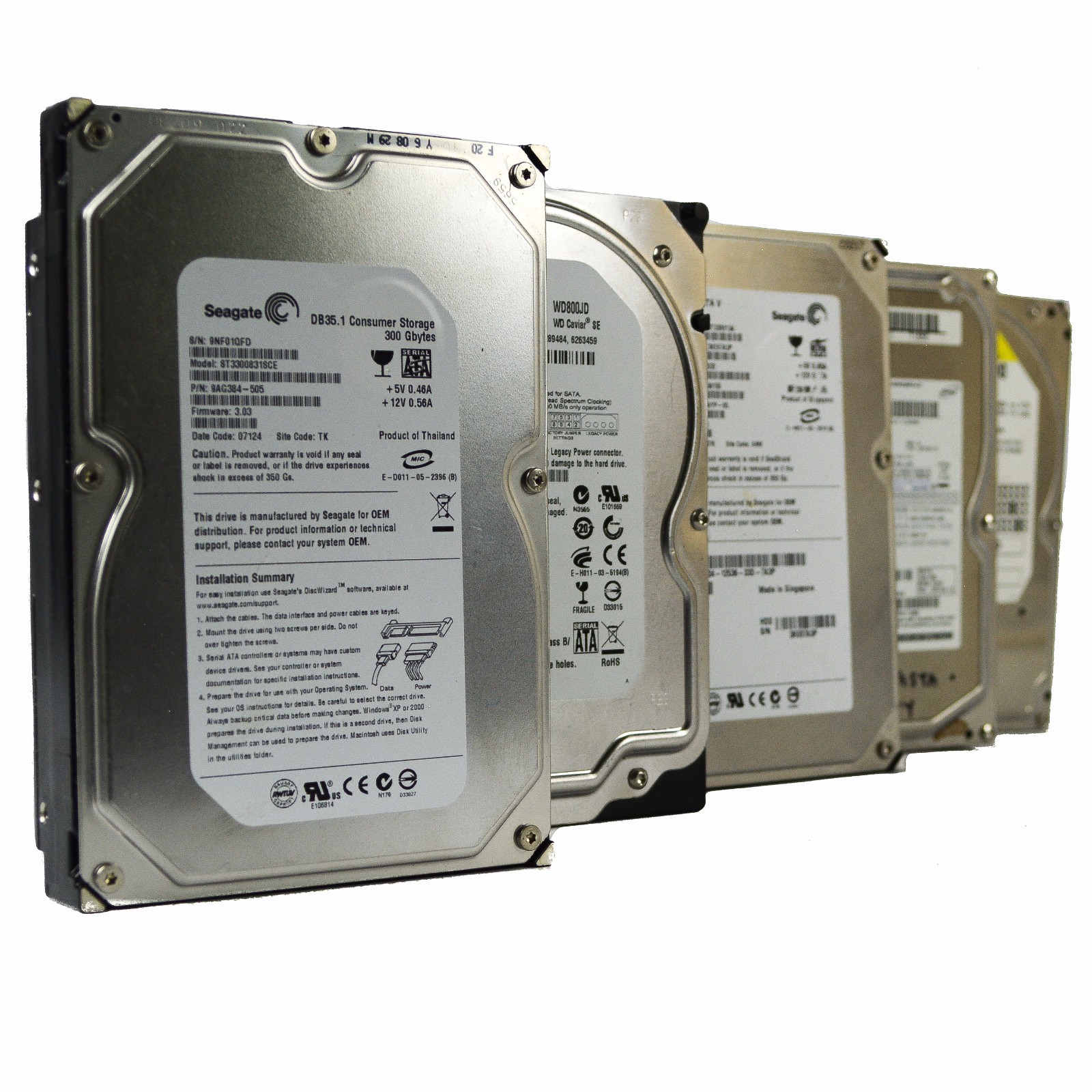 LOT OF 5 Hard Drive Seagate Western Digital Samsung 80GB 500GB 60GB 300GB 30GB