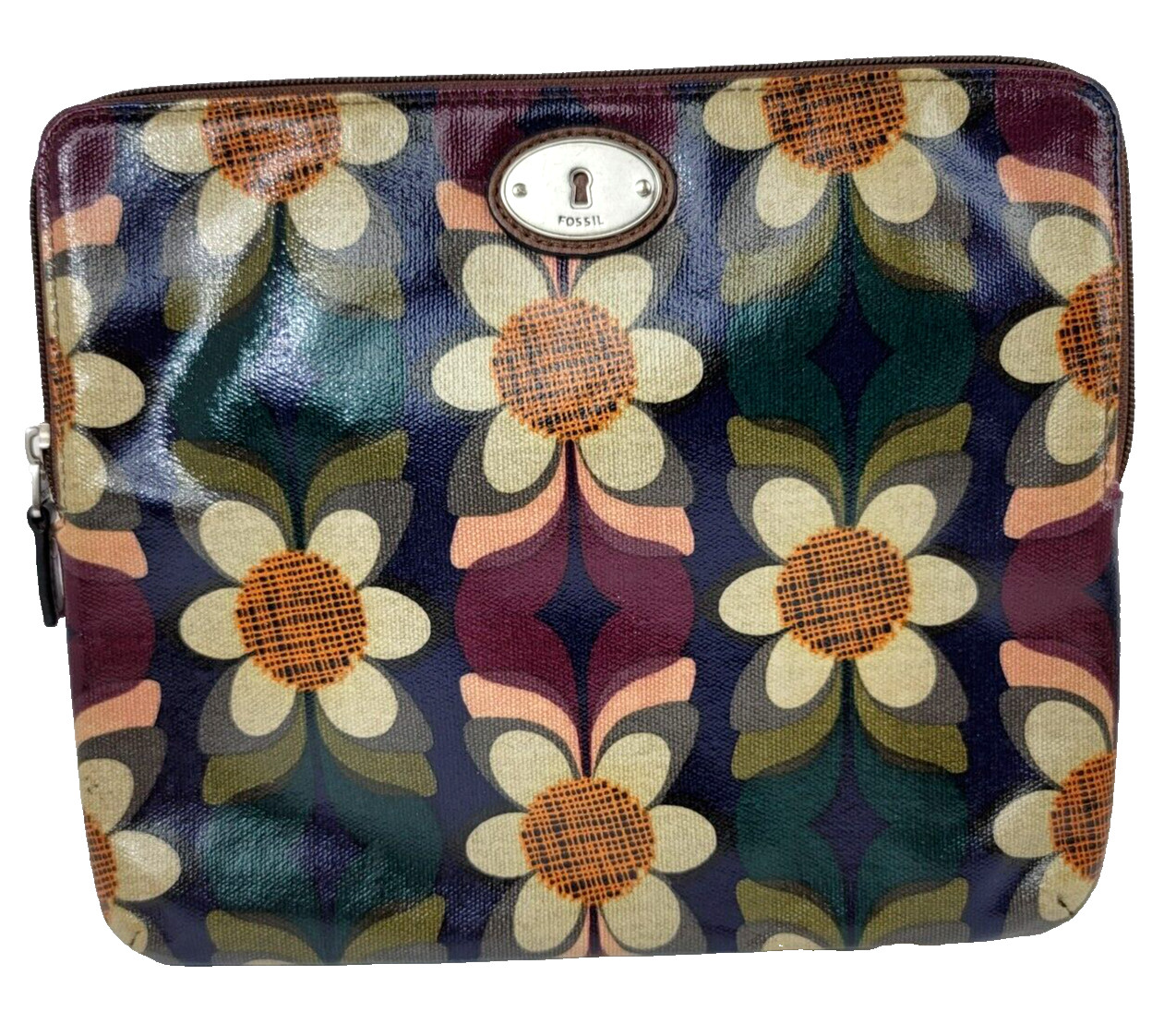 Fossil Key Per Tablet Zipper Case Sleeve Boho Floral Coated Canvas 10x9