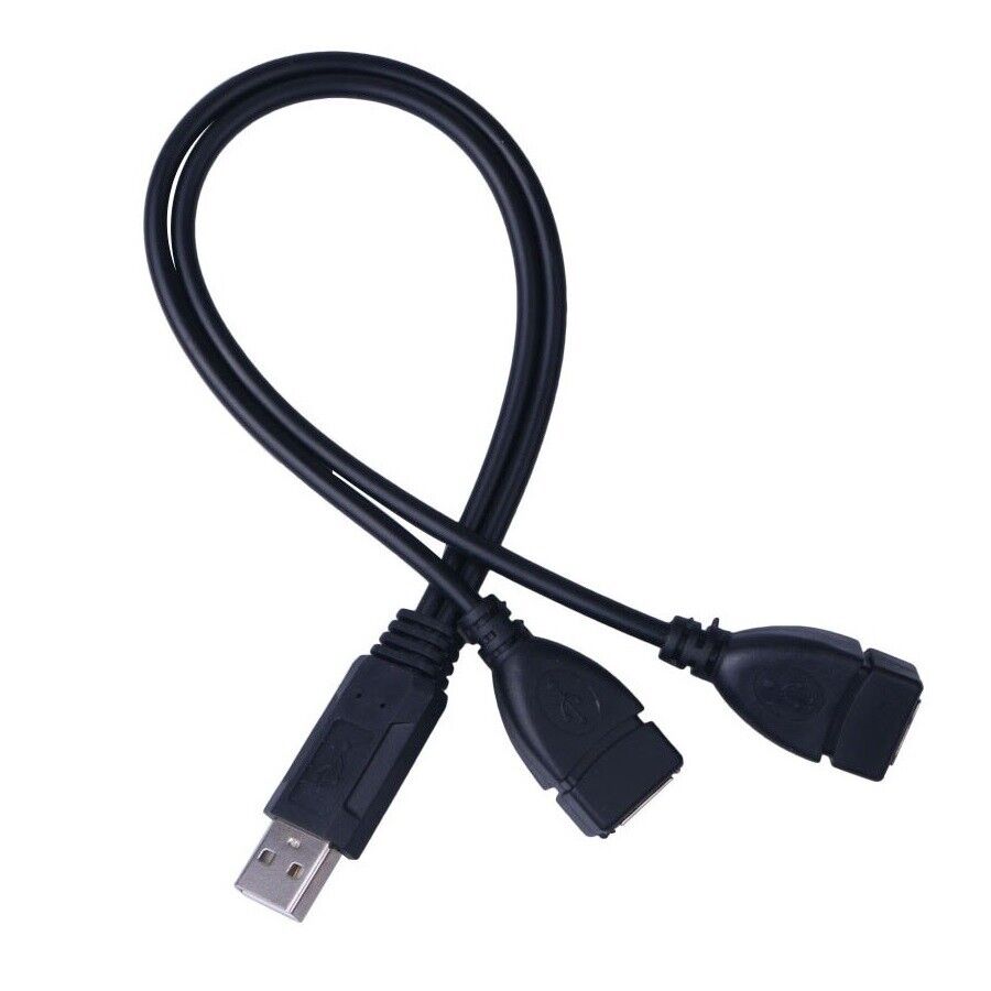USB Splitter Male 1-To-2 Female Dual USB Hub Cable Cord Adapter Converter Black