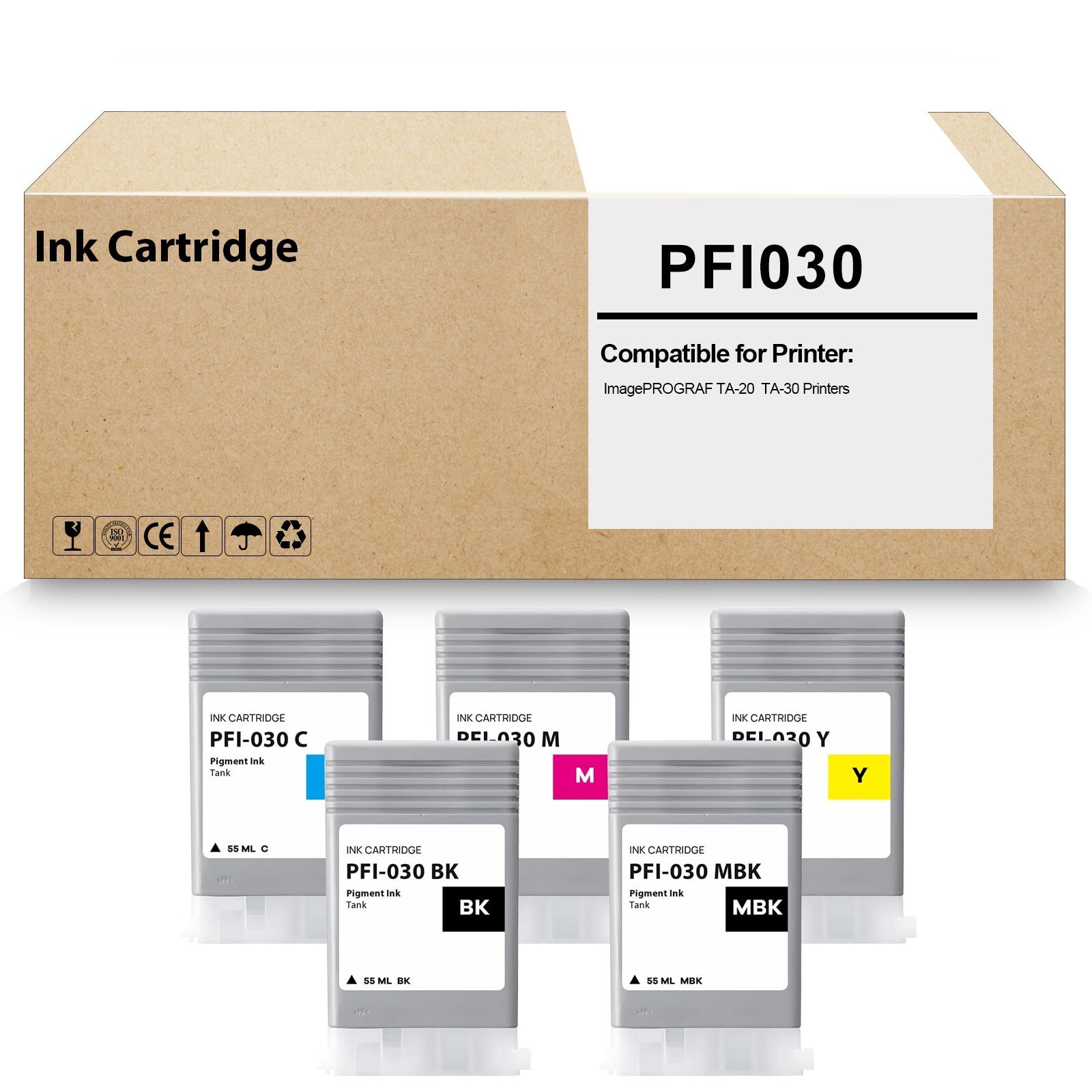 5 Pack PFI 030 Ink  cartridge for imagePrograf TA-20 TA-30 Printers 55ml