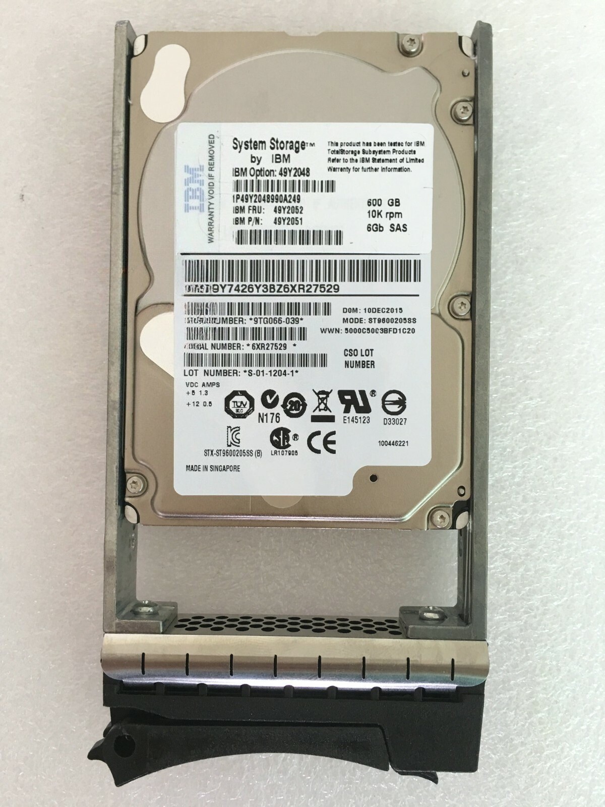 FOR IBM 49Y2048 49Y2051 49Y2052 600GB 6G 10K SAS 2.5in ENT HDD W/Tray