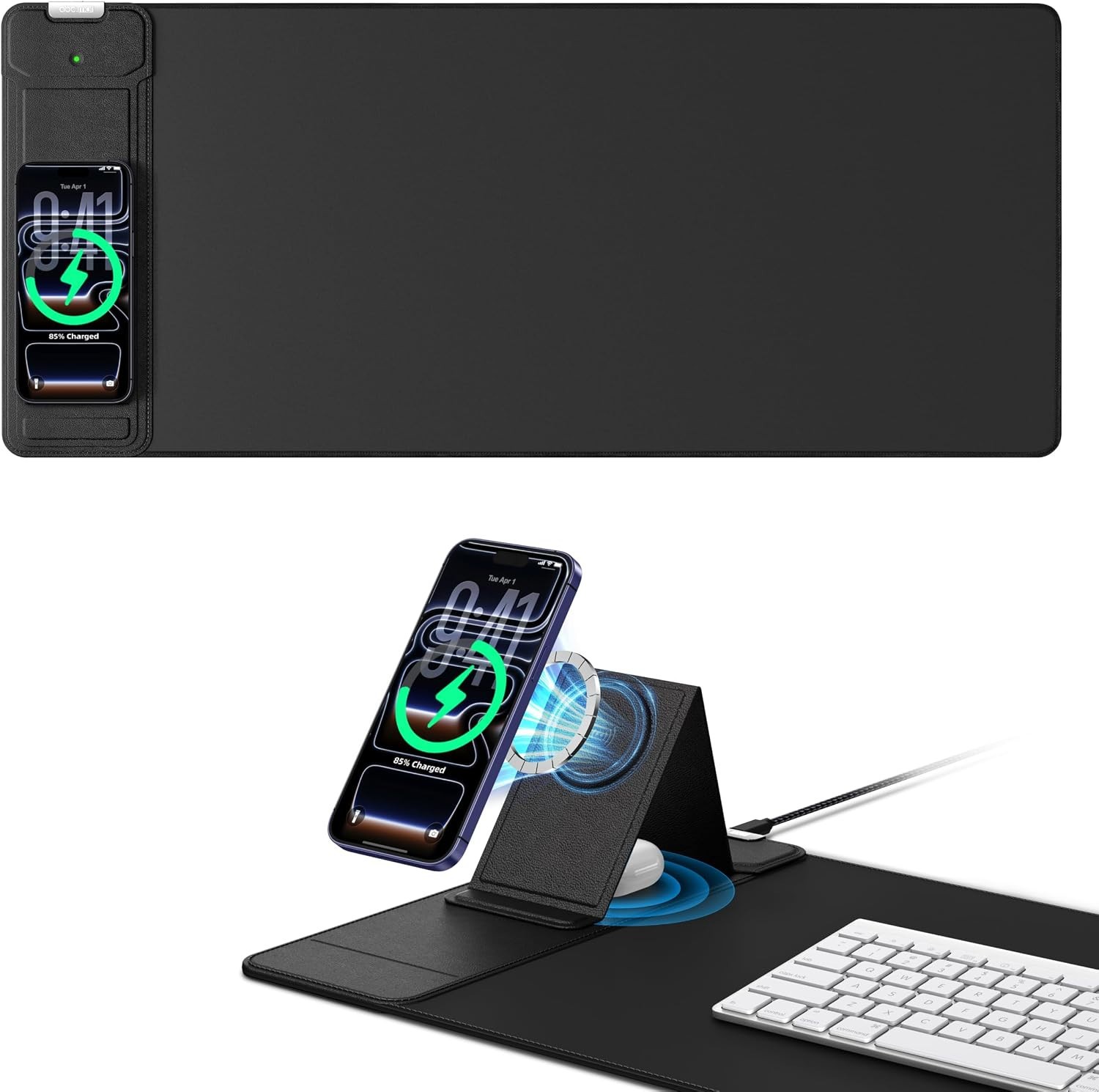 Extended Mouse Pad with Magnetic Wireless Charging for Qi Devices Anti Slip