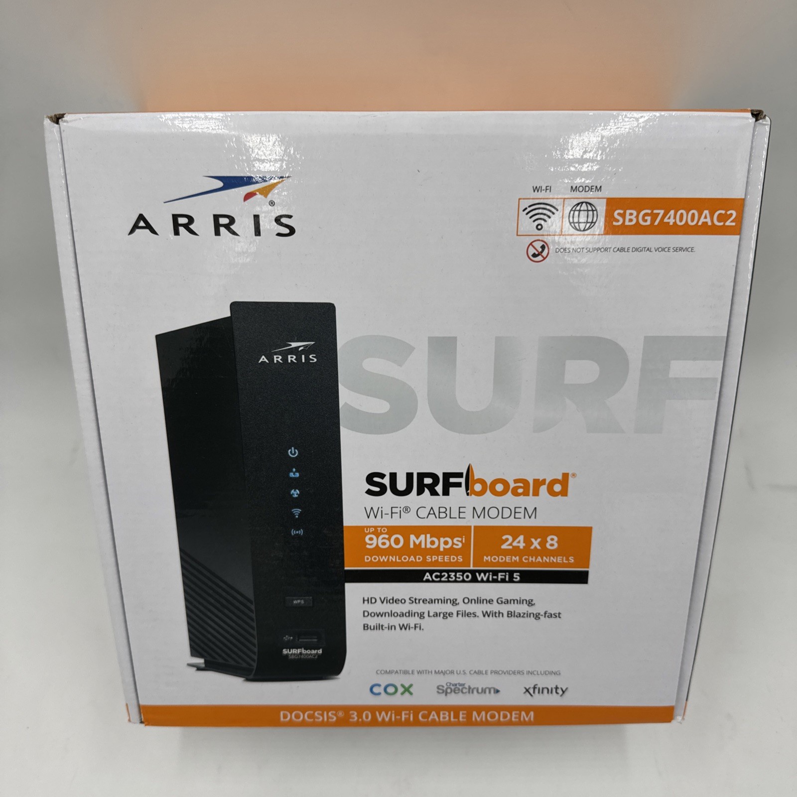ARRIS SURFboard AC2350 Mbps 4 Port 10000 Mbps Cable Modem Wi-Fi - NO POWER CABLE